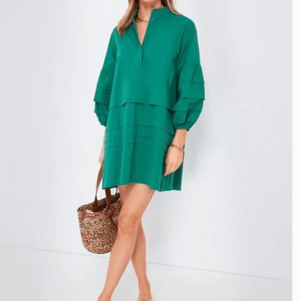 Tuckernuck Pomander Place Green Chelsea Pintuck Mini Dress Women's Size Medium